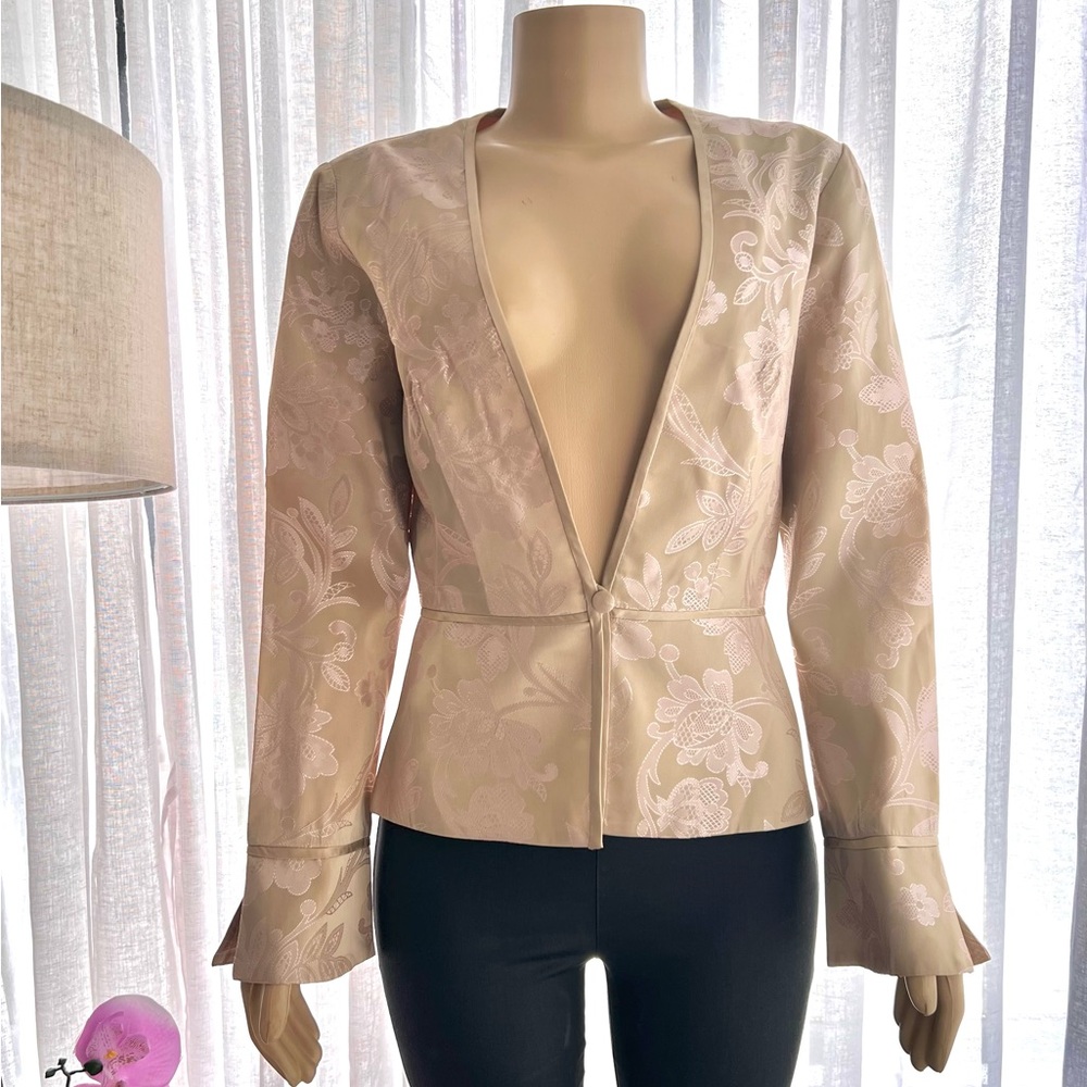 Dusk Collection by Sheila Beige Embroidered Floral Blazer Jacket Size 8